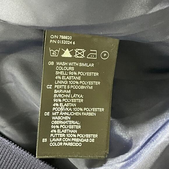 HM Bomber Jacket Women Size 4 Dark Navy Blue Textured Full Zip Front Y2K Retro - Picture 4 of 5